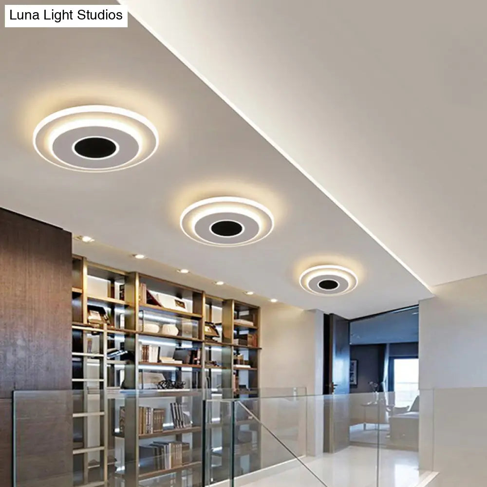Led Mini Flush Ceiling Light - Modernist Black And White Lamp With Acrylic Shade In Warm/White