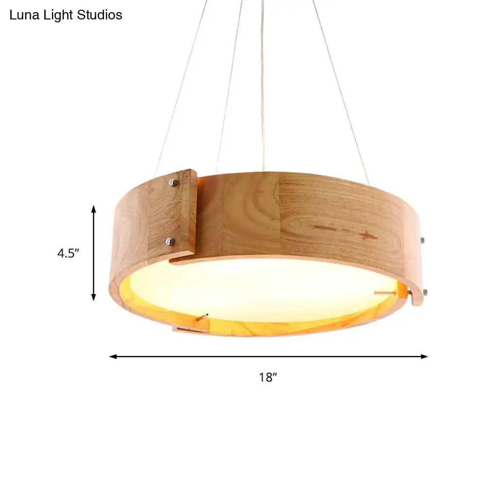 Led Modern Living Room Ceiling Light With Wood Shade - Beige Flush Mount Lamp In White/Warm