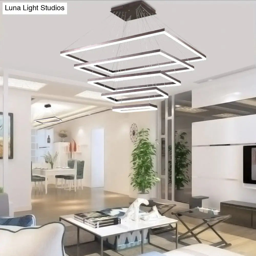 Led Multi-Layer Acrylic Bedroom Chandelier - Minimalist Suspension Pendant In Coffee With