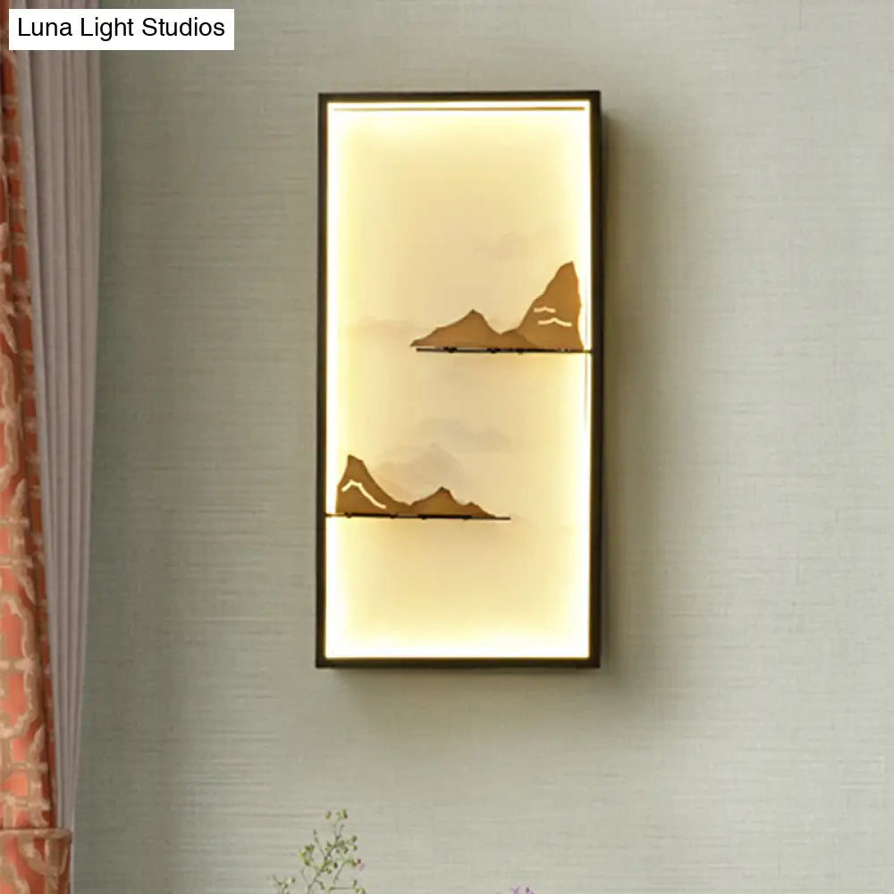 Led Oriental Style Black Mountain Wall Light With Metallic Mural Design