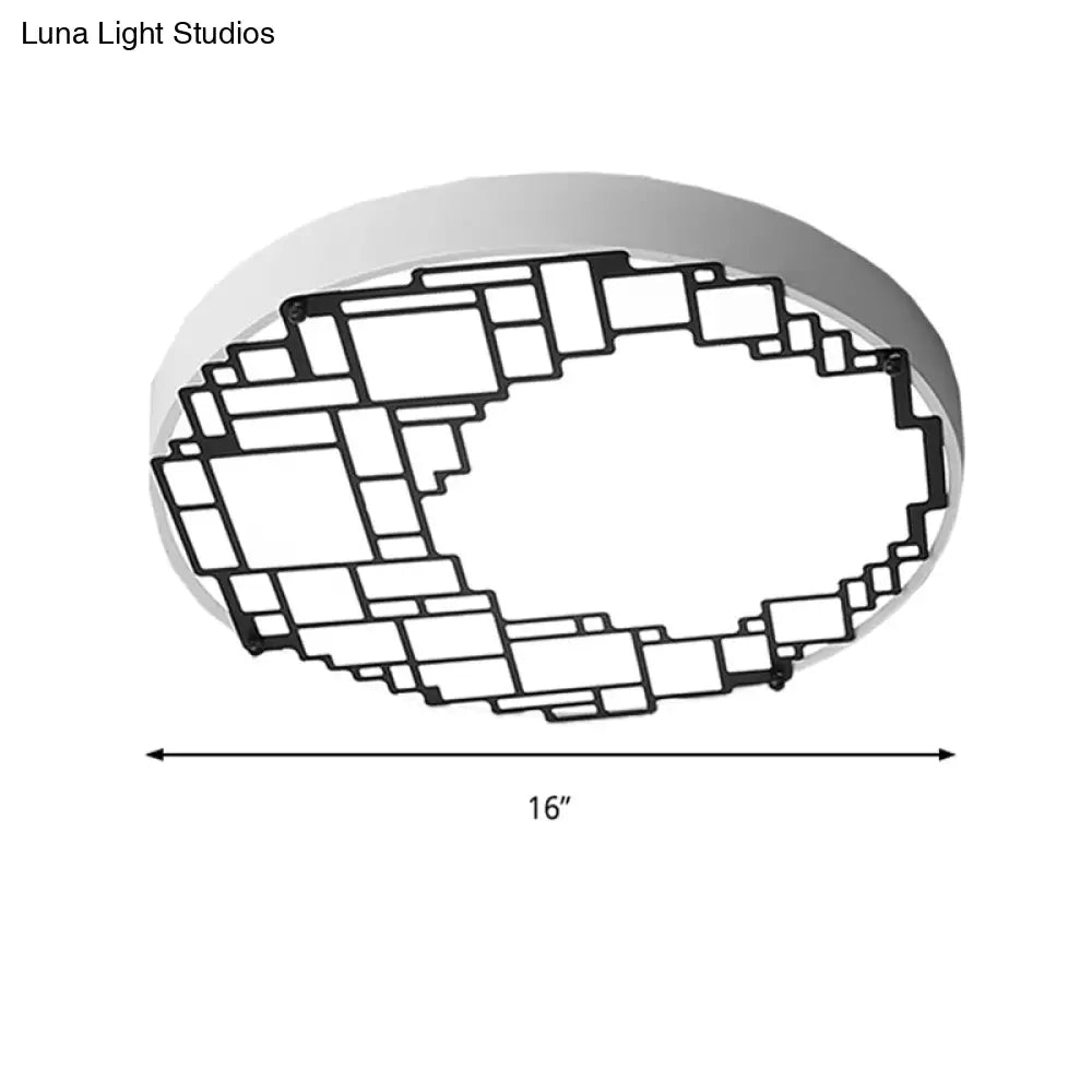 Led Round Flush Mount Ceiling Light 16’/19.5’ W Simple Metallic Bedroom Fixture | White Wall Pattern