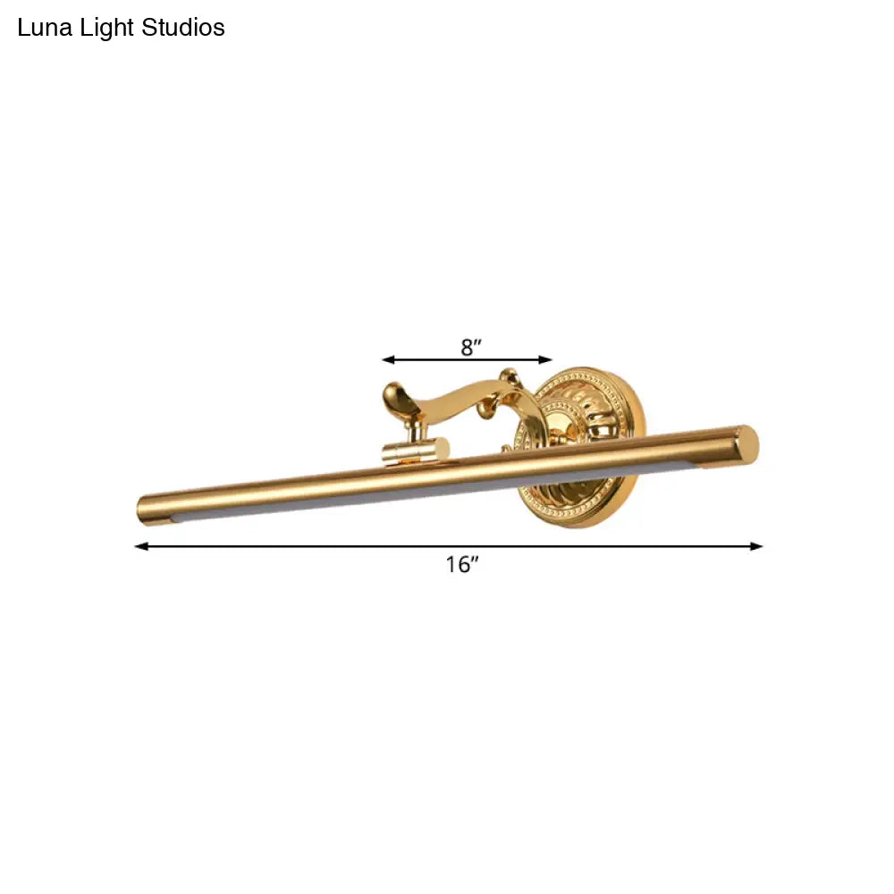 Led Wall Light In Bronze/Gold Finish - Classic Bathroom Vanity Fixture Elongated Metal Shade