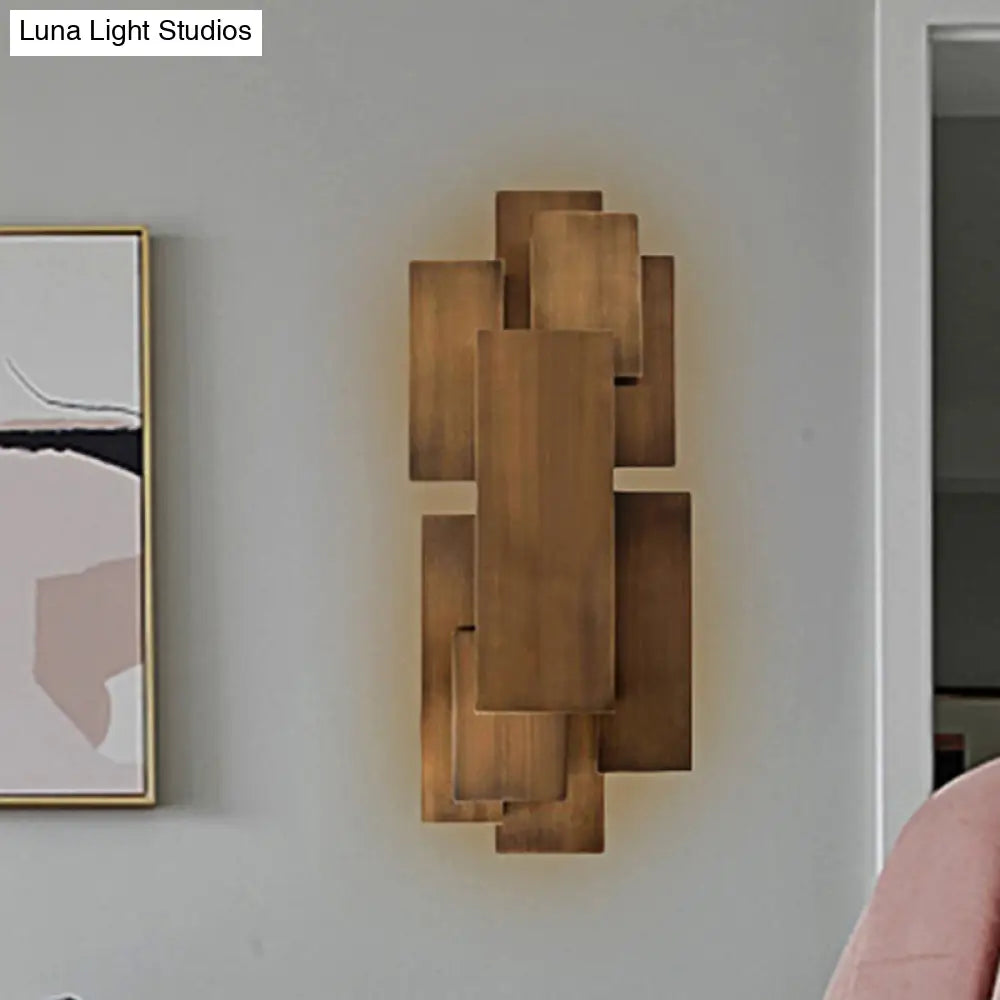 Led Wall Sconce With Metallic Rectangular Shade For Stairway Or Dark Wood