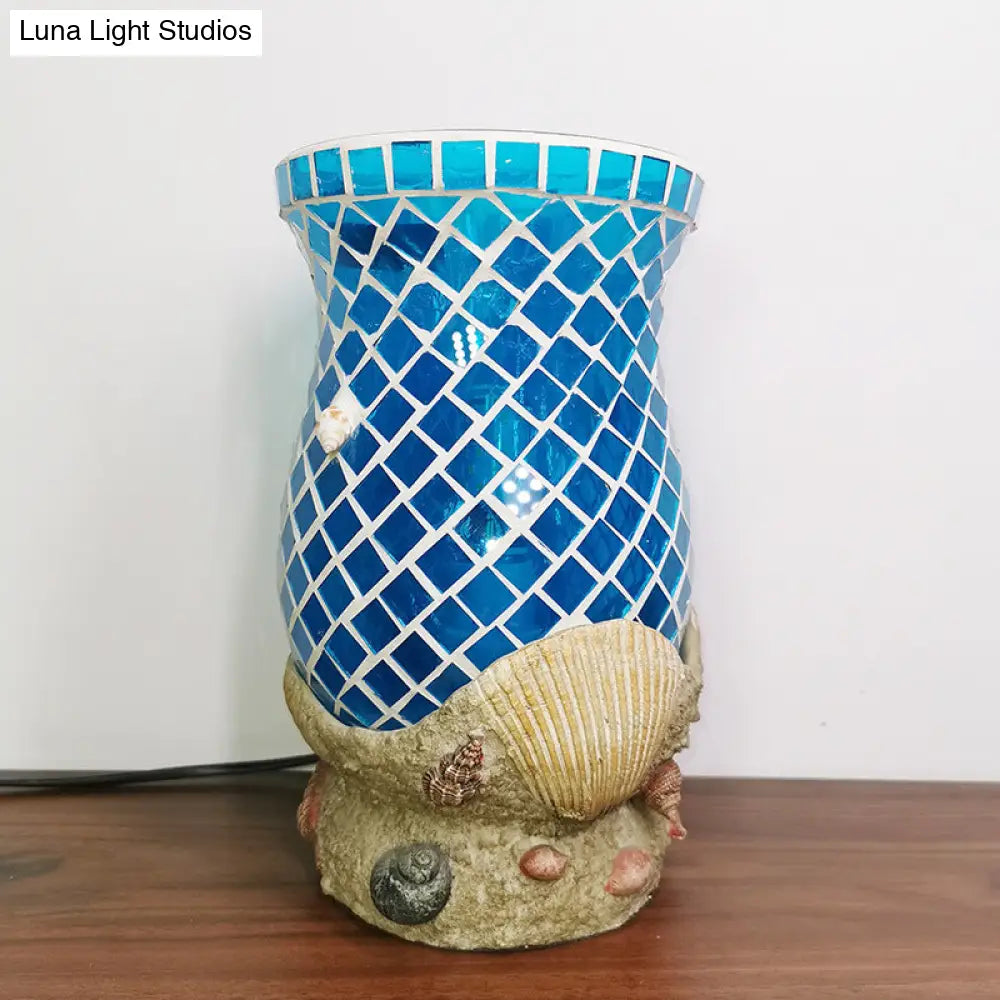 Light Blue Glass Desk With Shell Accent - Moroccan Style For Bedroom Task Lighting
