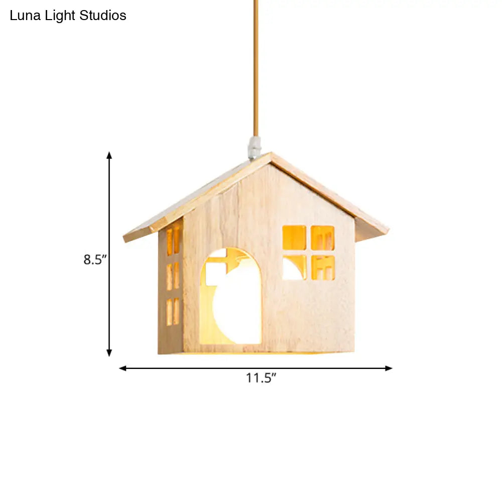 Lodge Style Rubber Wood Drop Pendant Light With 1 Bulb - Perfect For Dining Table