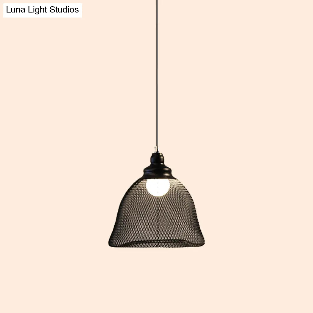 Loft Style Black Iron Mesh Drop Pendant Ceiling Suspension Lamp For Dining Room - 1-Light