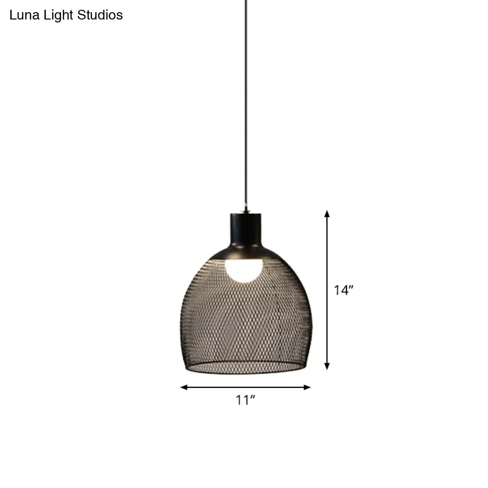 Loft Style Black Iron Mesh Drop Pendant Ceiling Suspension Lamp For Dining Room - 1-Light
