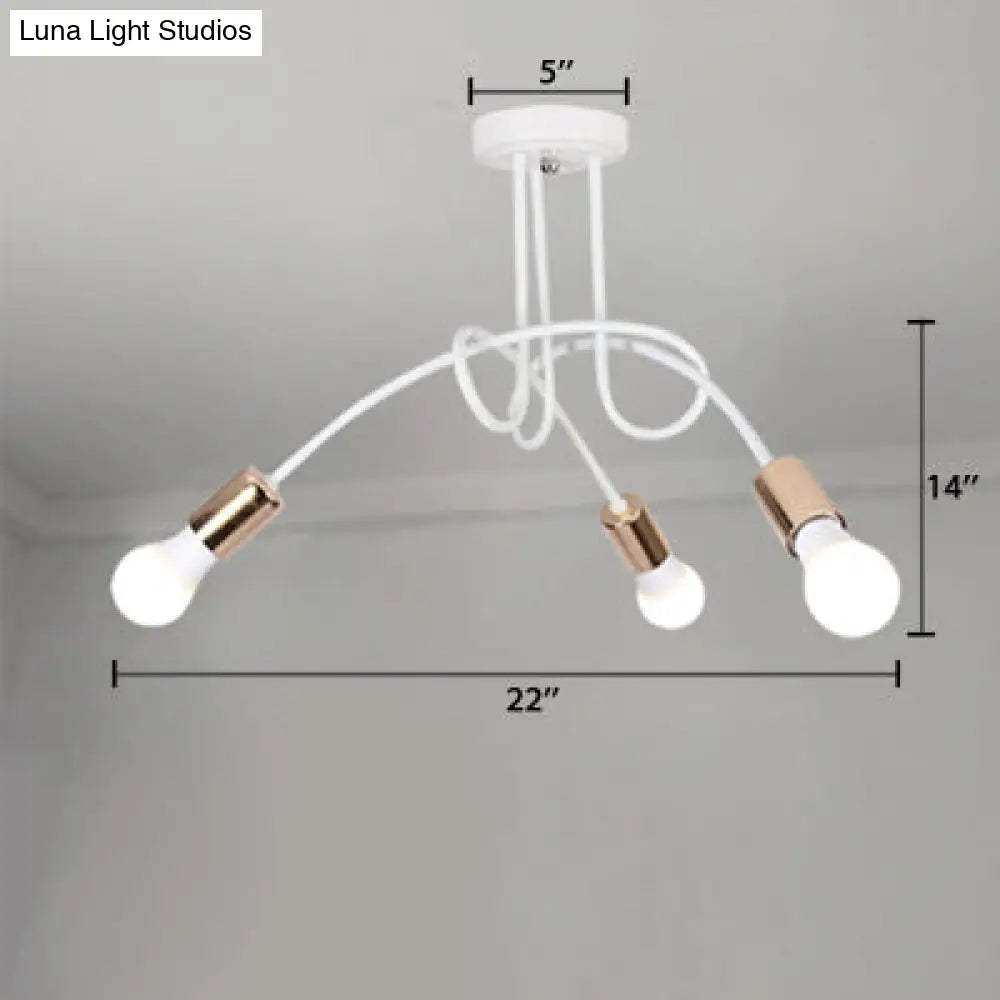 Loft Style Twisted Semi Flush Gold Ceiling Light Fixture With Open Bulb 3/5 Heads