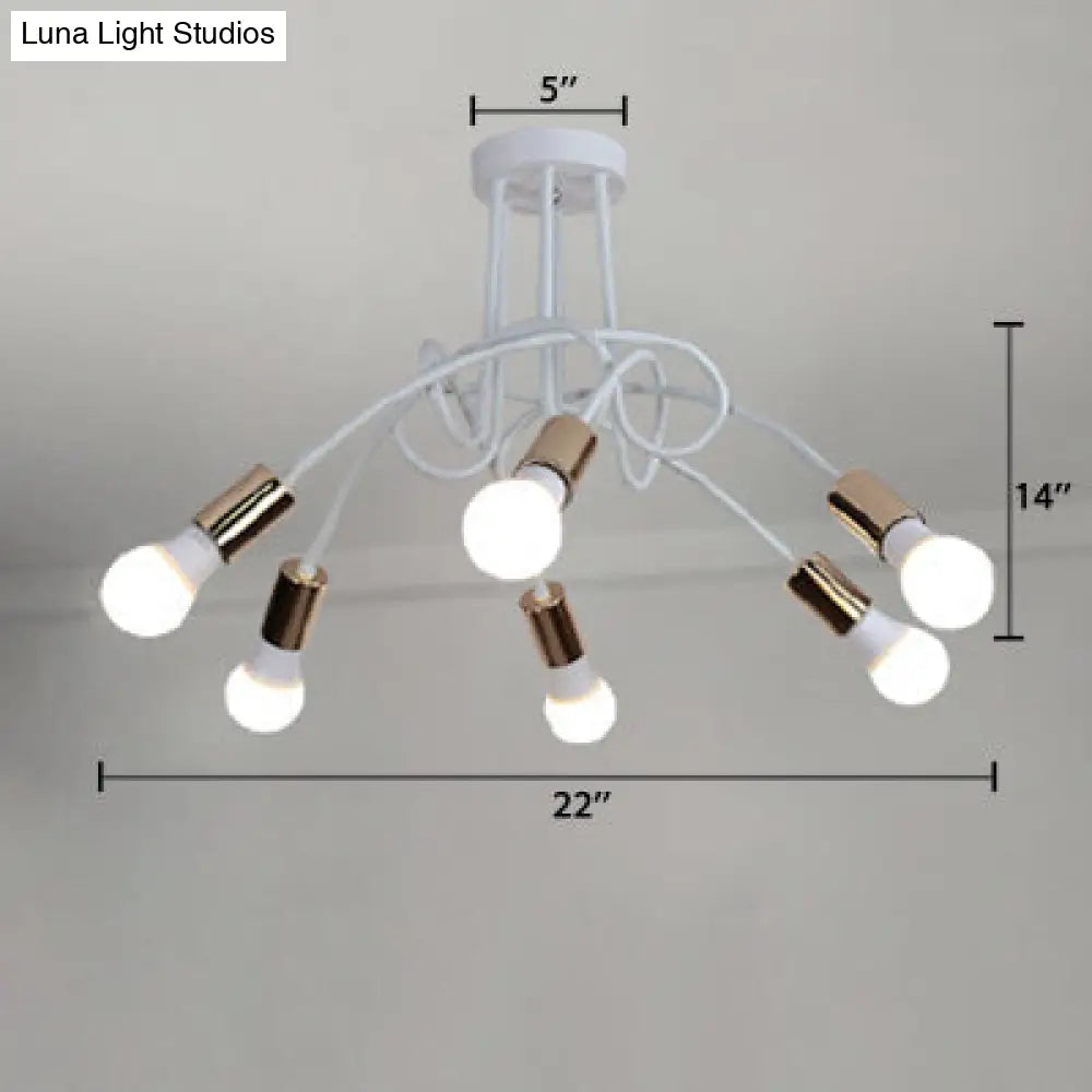 Loft Style Twisted Semi Flush Gold Ceiling Light Fixture With Open Bulb 3/5 Heads