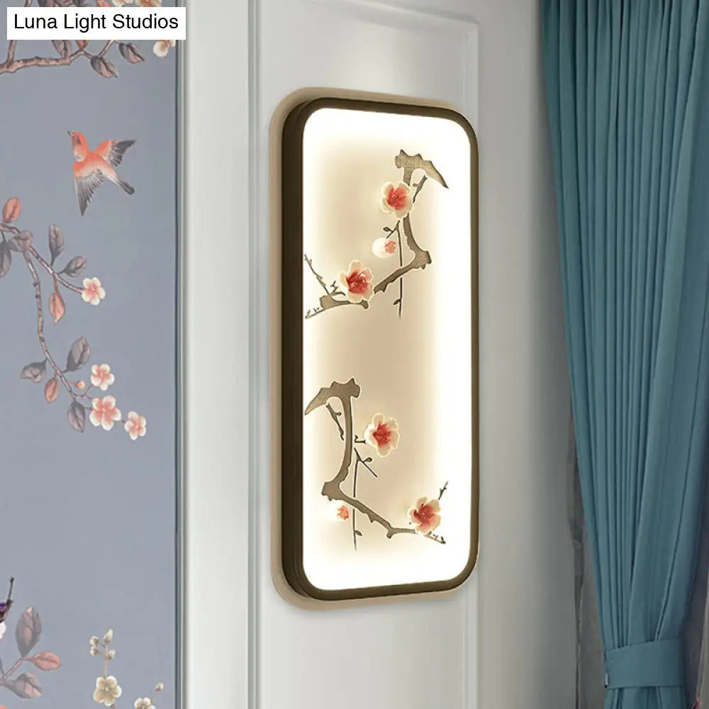 Lotus Blossom Mural Lamp - Chinese Ceramic Black-Green Or Red Led Wall Light For Family Room