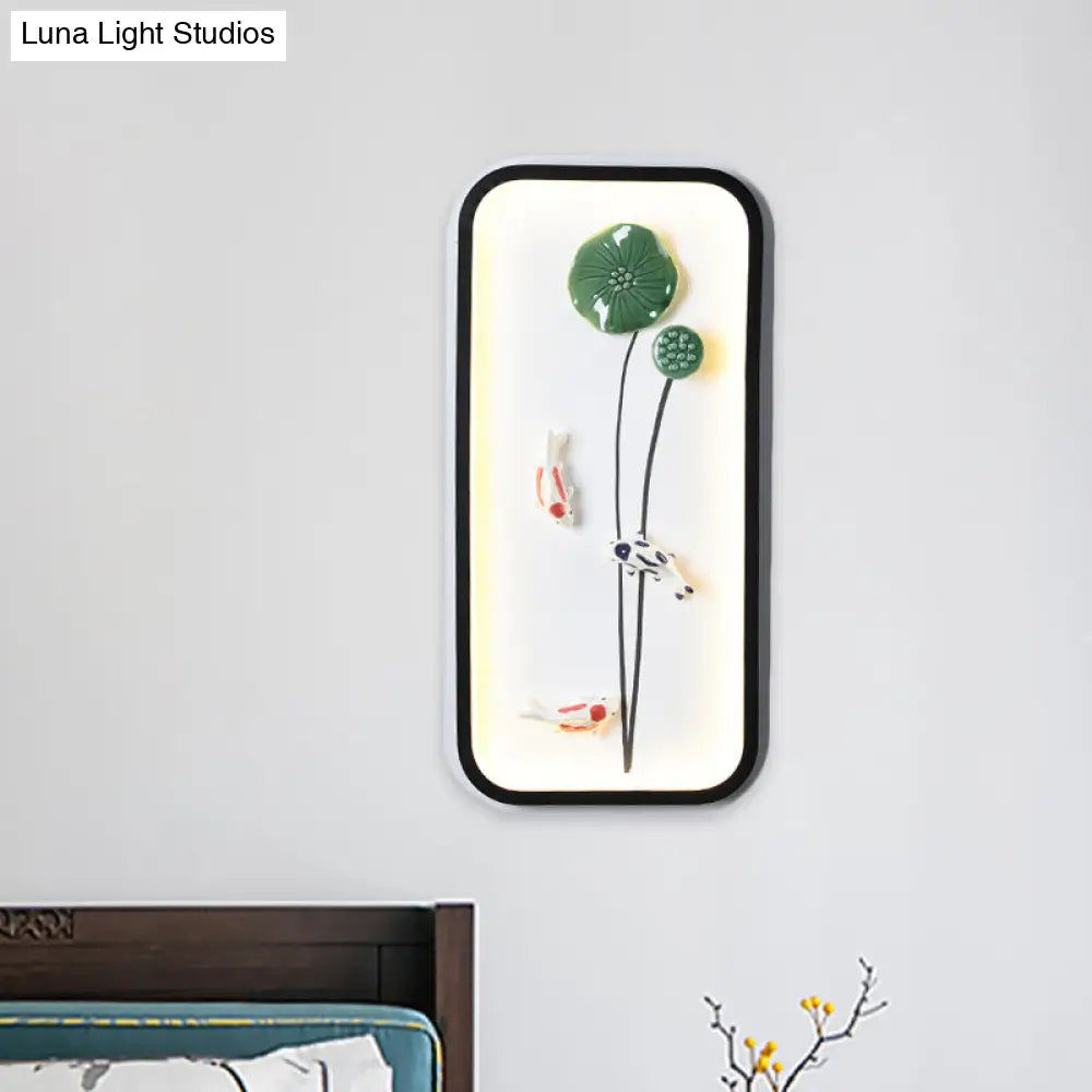 Lotus Leaf Ceramic Mural Lamp: Handcrafted Chinese Green Wall Light For Decoration