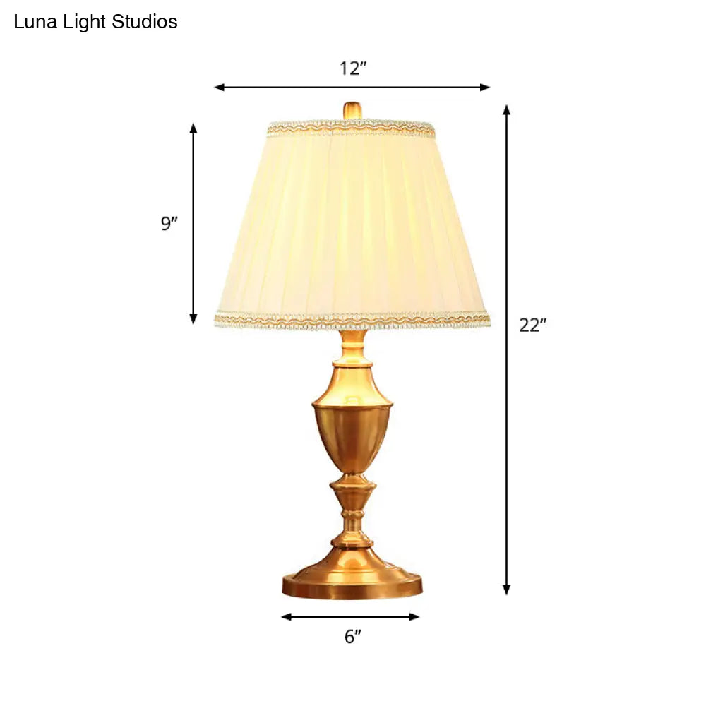 Lucie - Brass Night Table Lamp: Rustic Fabric Pleated Lampshade Desk Light