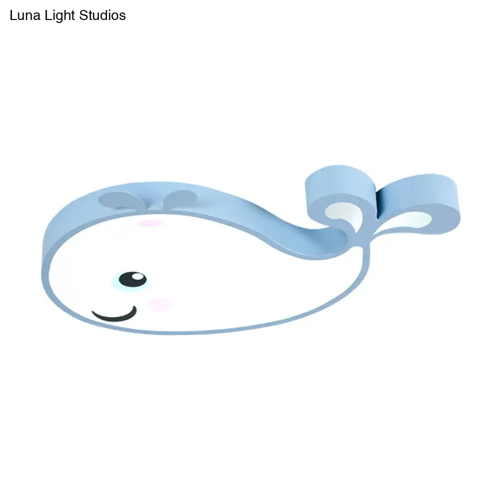Macaron Dolphin Led Nursery Ceiling Light In Blue/Pink/White - Flush Mount Acrylic Fixture