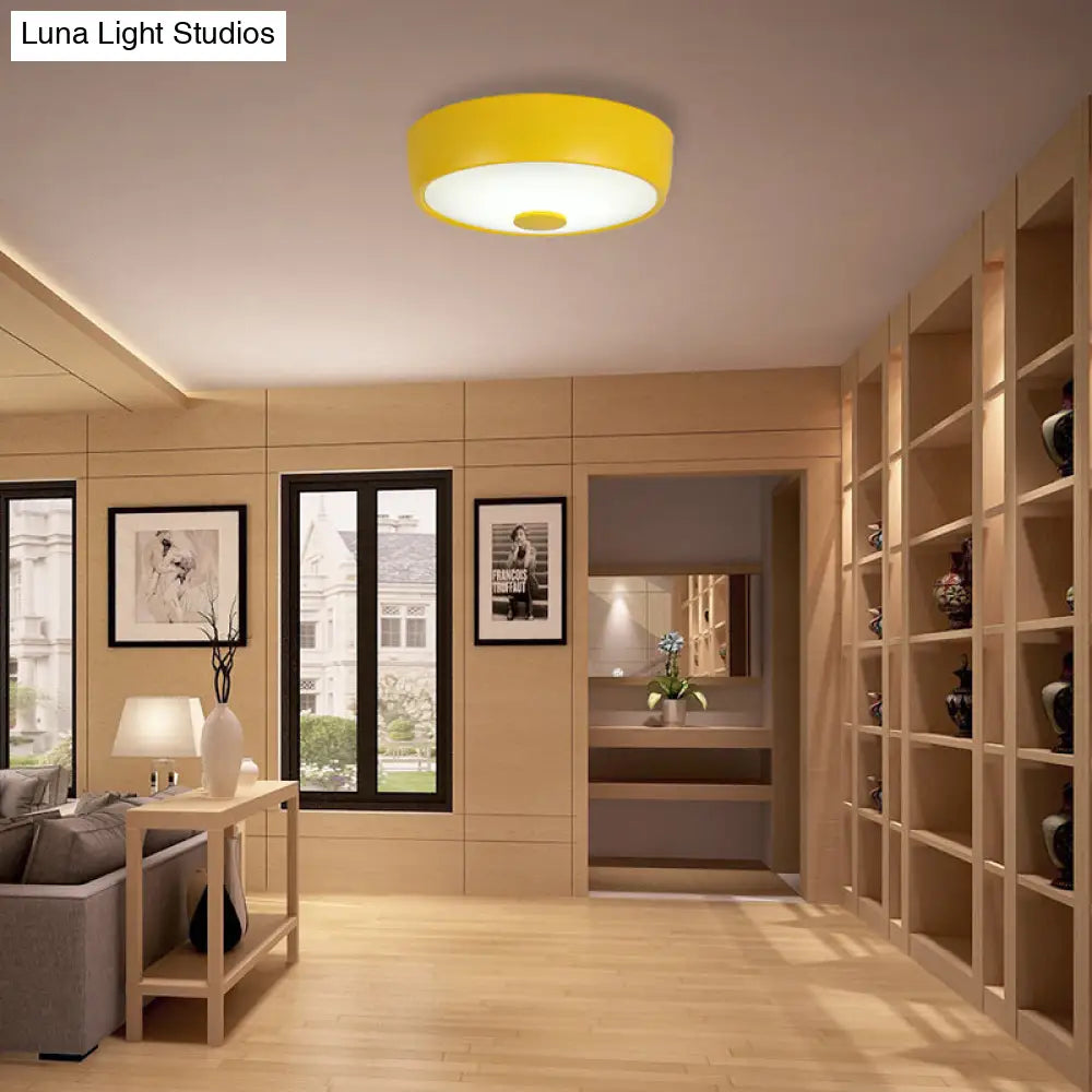 Macaron Drum Ceiling Flush Light In Metal With Led Ideal For Kids Room Available Various Colors