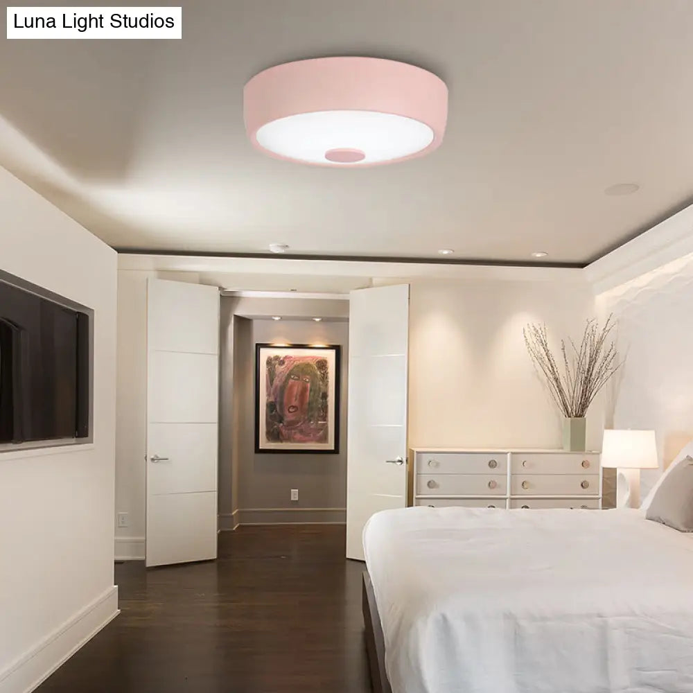Macaron Drum Ceiling Flush Light In Metal With Led Ideal For Kids Room Available Various Colors