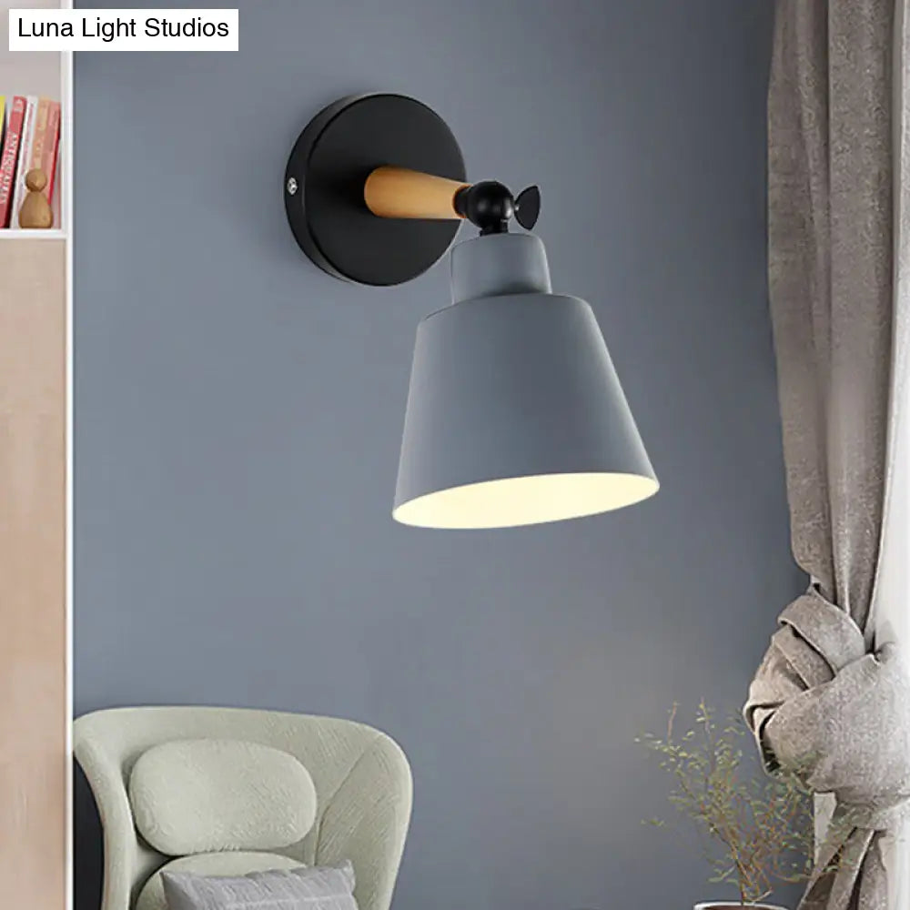 Macaron Loft Bucket Sconce Light - Rotatable Metal Wall Lamp For Hospitality