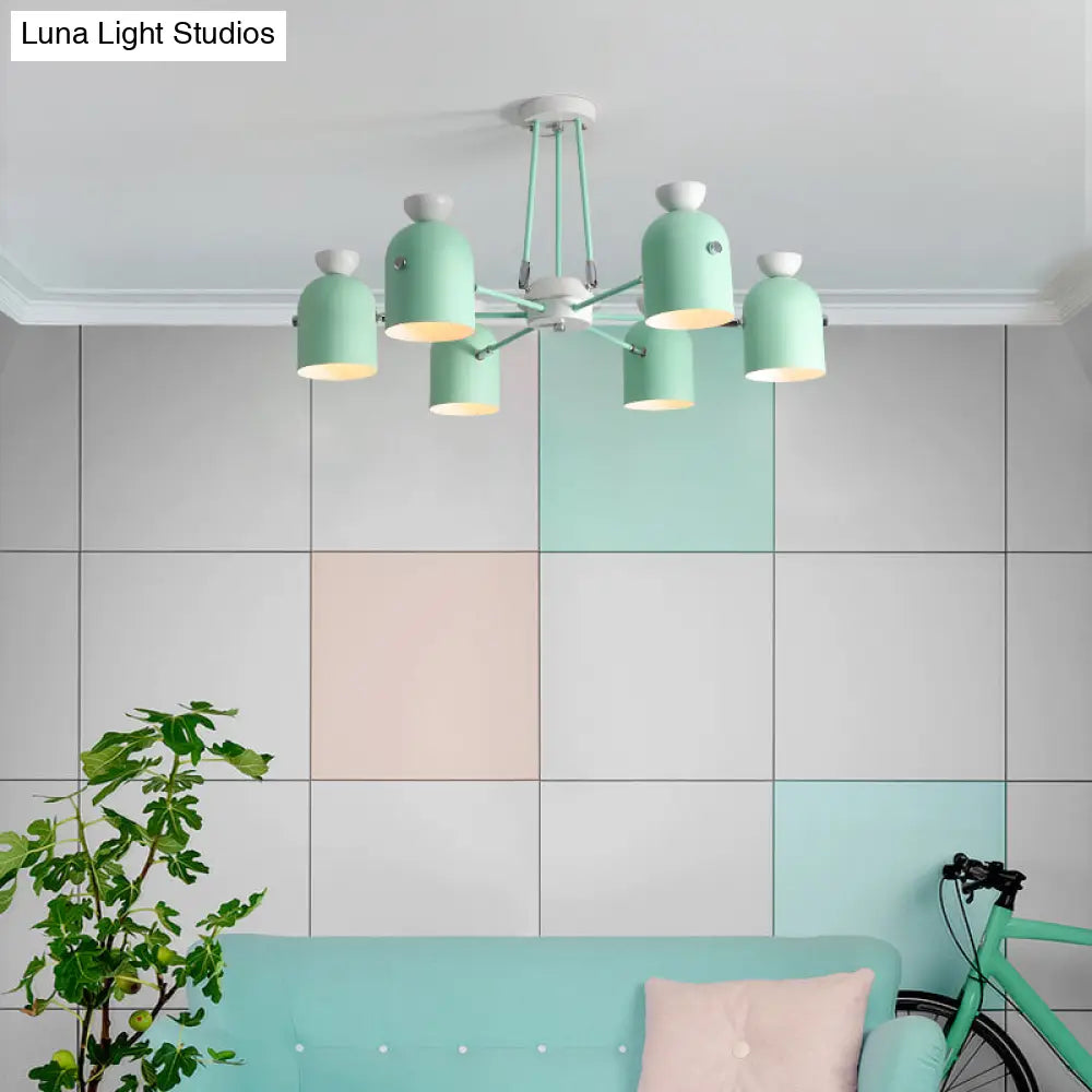 Macaron Loft Cup Pendant Light Chandelier In Candy Color For Living Room - 3/6 Metallic Heads