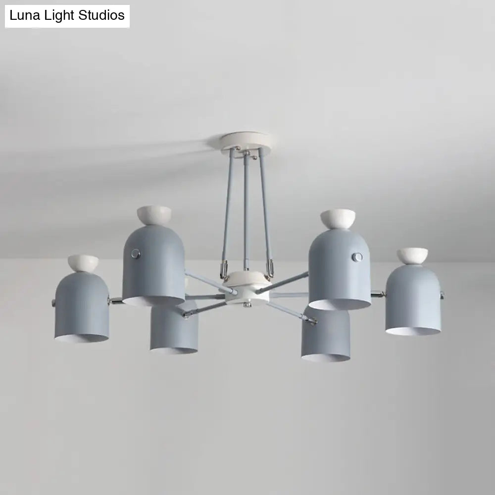Macaron Loft Cup Pendant Light Chandelier In Candy Color For Living Room - 3/6 Metallic Heads