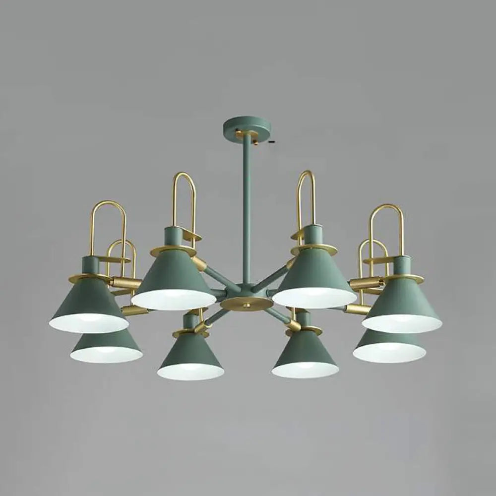 Macaron Loft Funnel Chandelier: Stylish Metal Suspension Light For Nurseries 8 / Green
