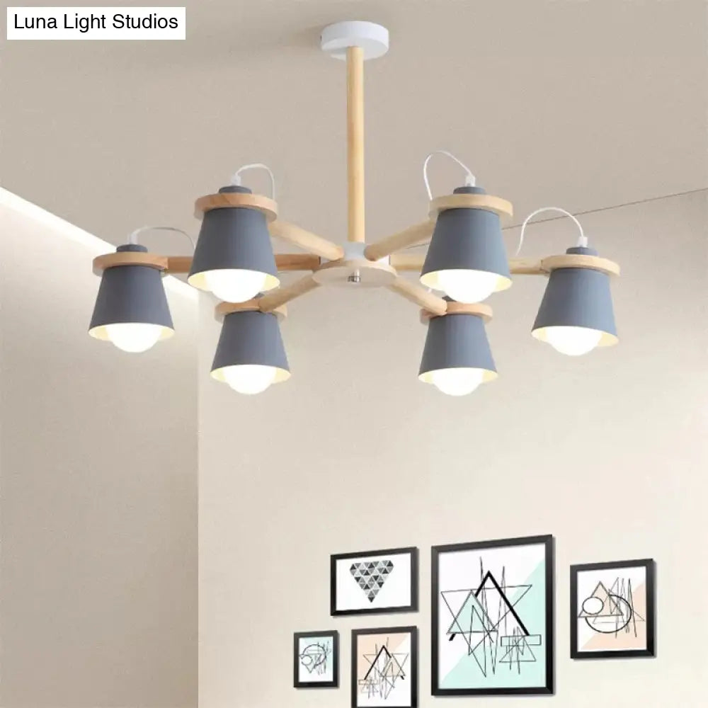 Macaron Metal Chandelier With 6 Bucket Shades Pendant Lighting For Kindergarten