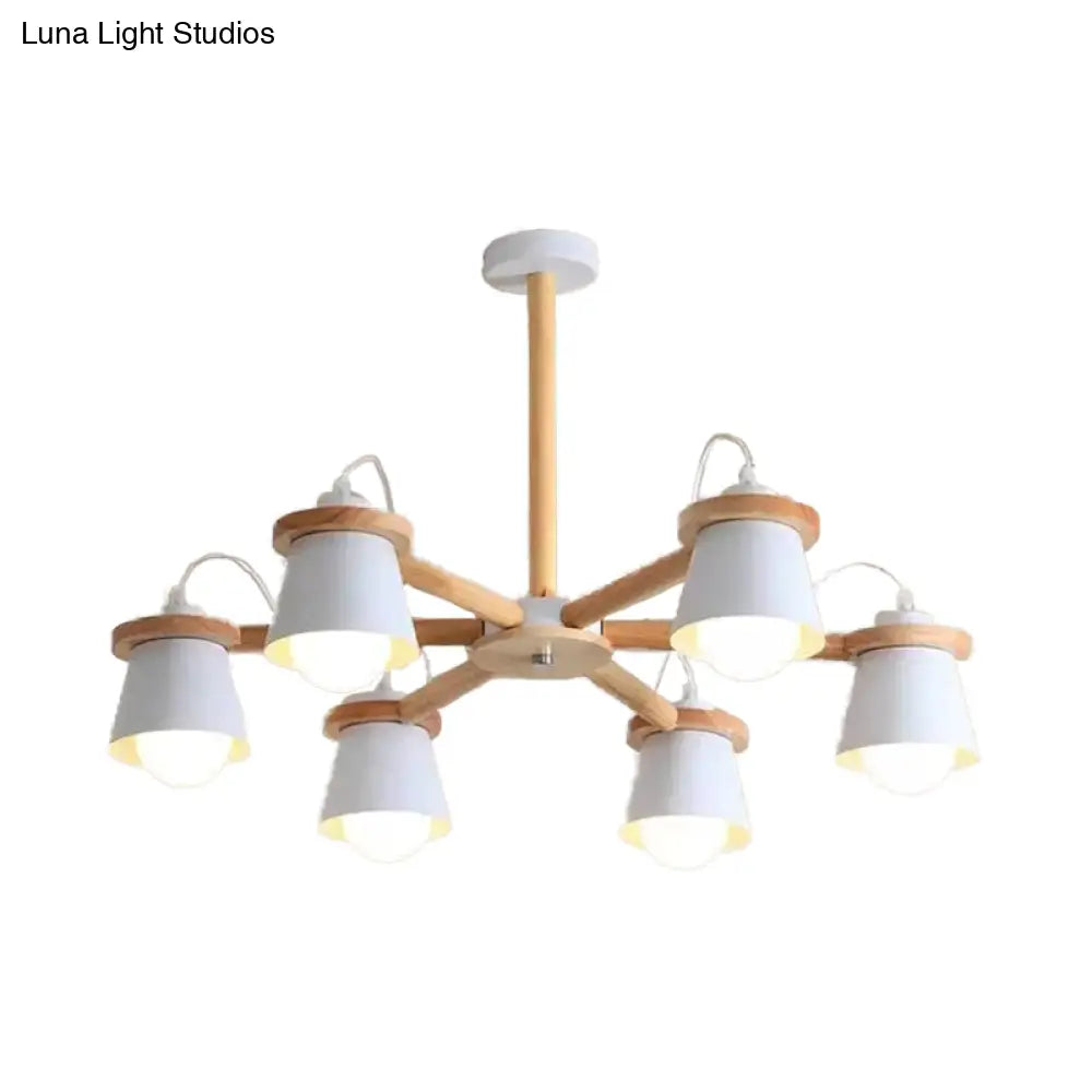 Macaron Metal Chandelier With 6 Bucket Shades Pendant Lighting For Kindergarten