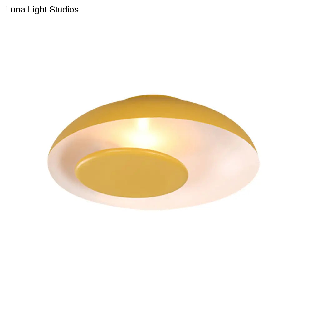 Macaron Single Iron Flush Mount Ceiling Light With Colorful Wide Bowl Design And Cover -
