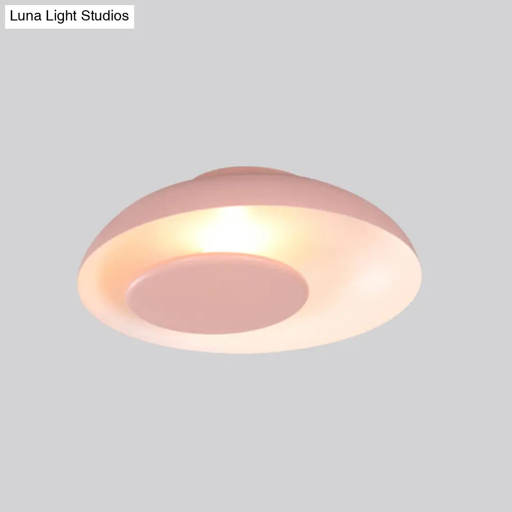 Macaron Single Iron Flush Mount Ceiling Light With Colorful Wide Bowl Design And Cover -