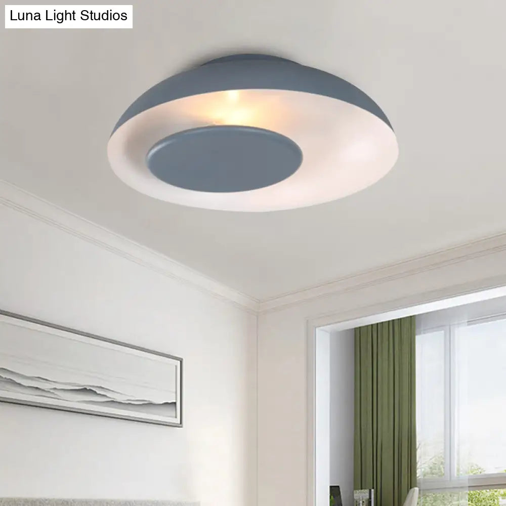 Macaron Single Iron Flush Mount Ceiling Light With Colorful Wide Bowl Design And Cover -