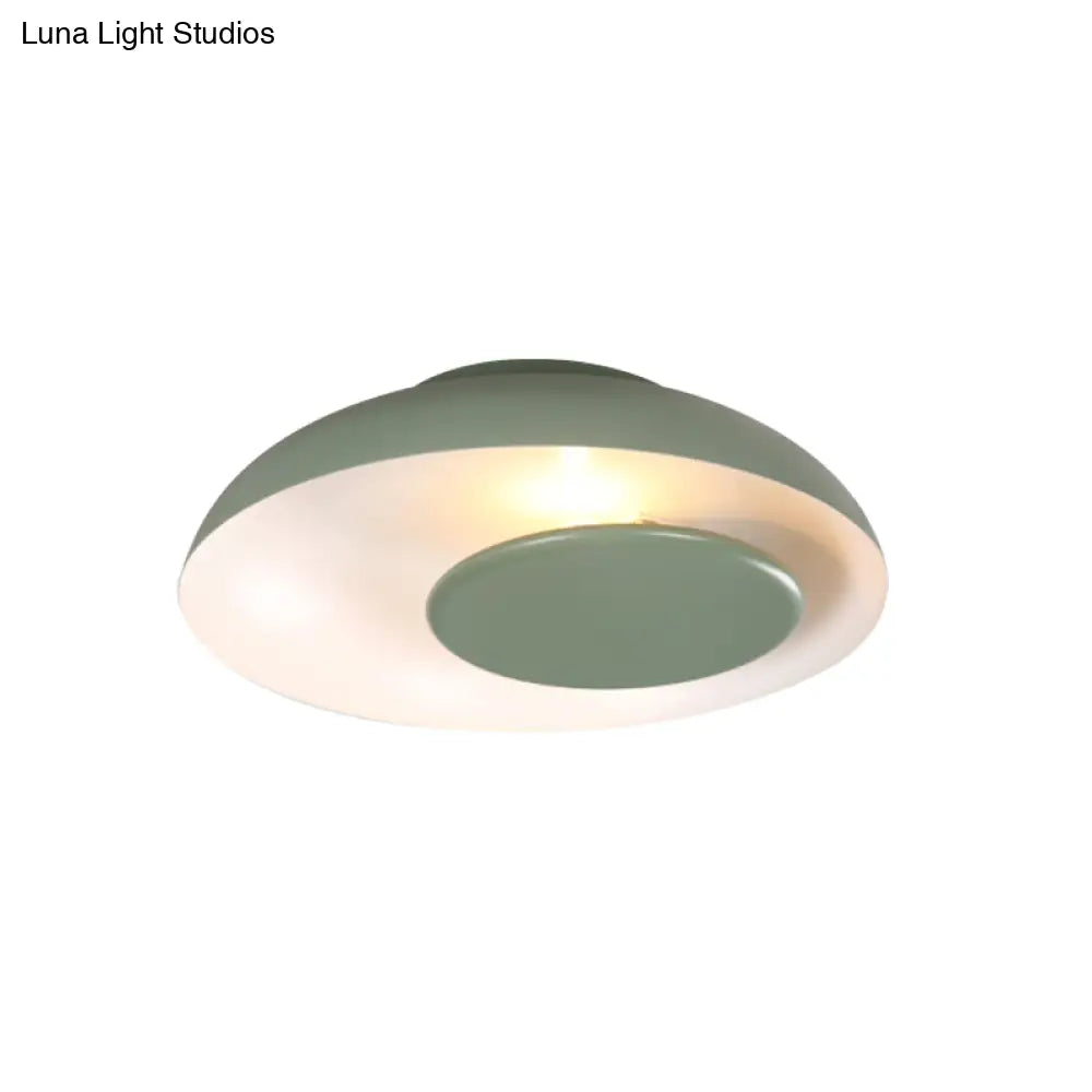 Macaron Single Iron Flush Mount Ceiling Light With Colorful Wide Bowl Design And Cover -