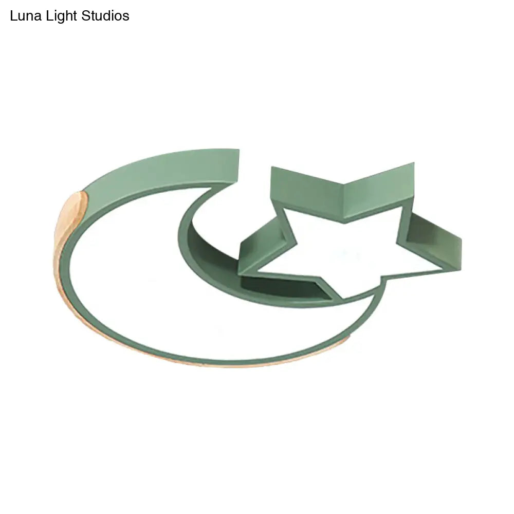 Macaron Star Moon Led Ceiling Mount Light In Nordic Style Grey/Blue/Green - Ideal For Bedrooms