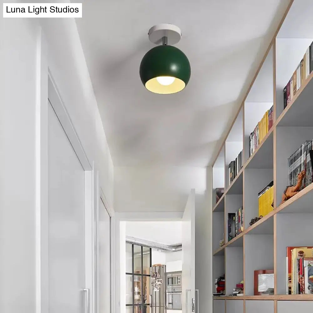Macaron Style Ceiling Light - Rotatable Sphere Shade Metal Flush Mount For Hallway