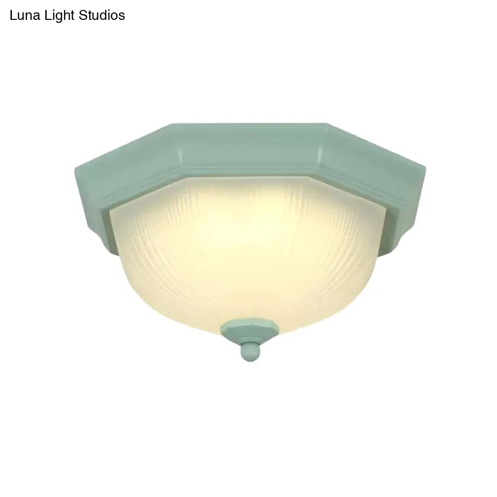 Macaron Style Flush Ceiling Light With Ridge Glass Dome Shape - Ideal For Balcony