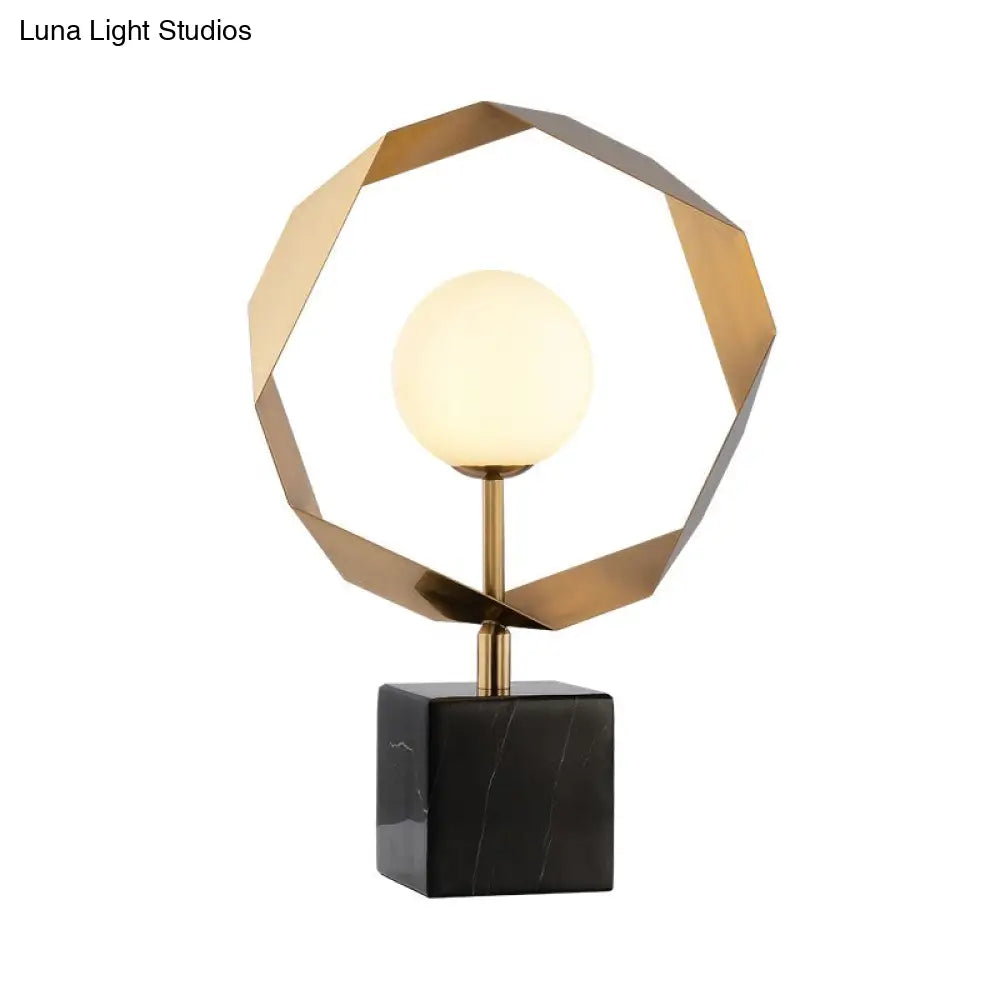 Marble Night Table Lamp: Elegant 1-Bulb Gold Lighting With Milky Glass Shade For Bedroom