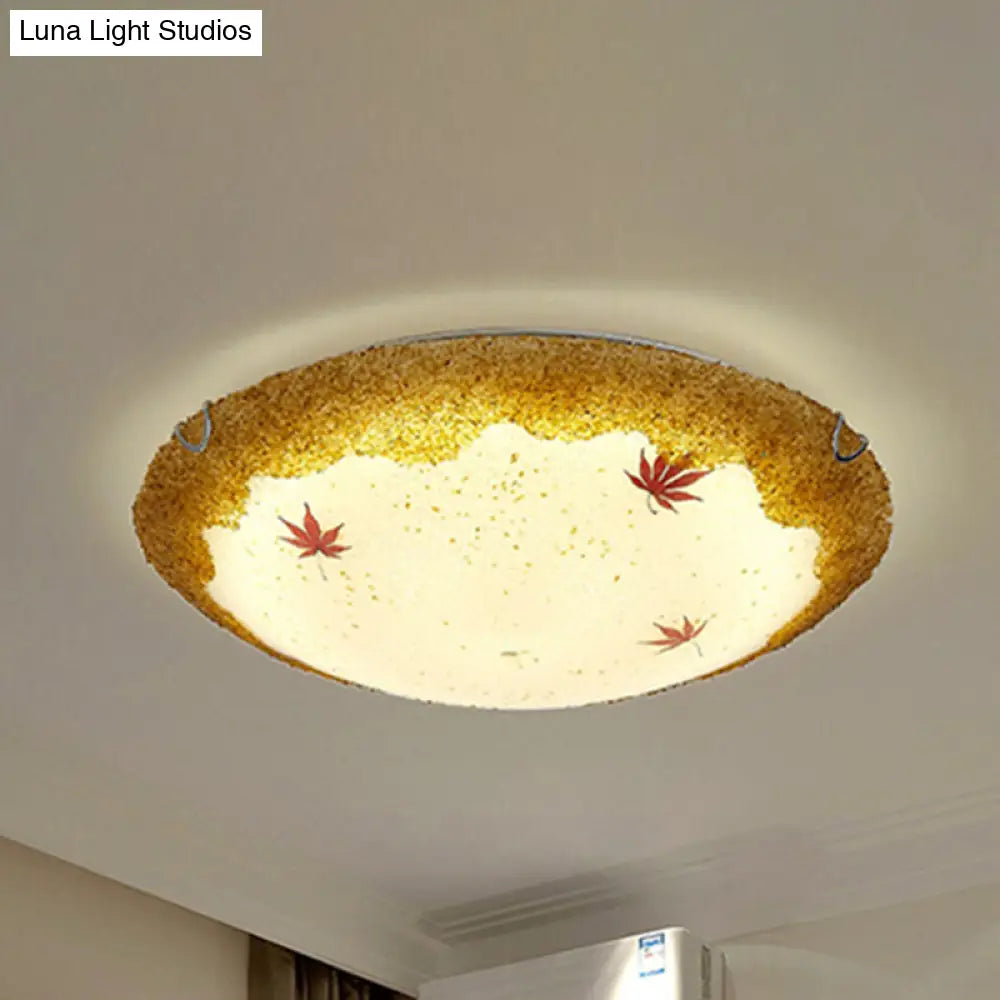 Mediterranean Beach Flush Ceiling Light - Yellow/Blue Stained Glass Lamp
