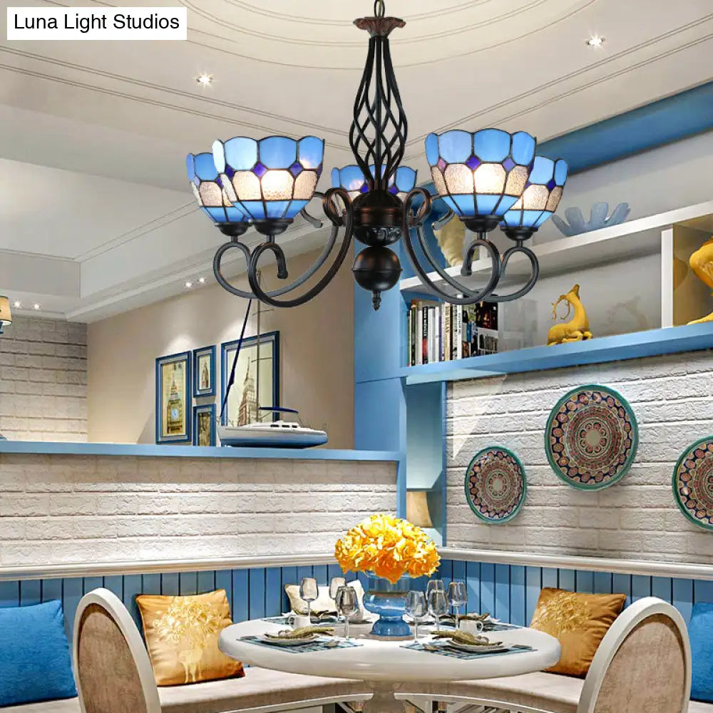 Mediterranean Blue 5-Light Chandelier With Adjustable Chain And Glass Shades
