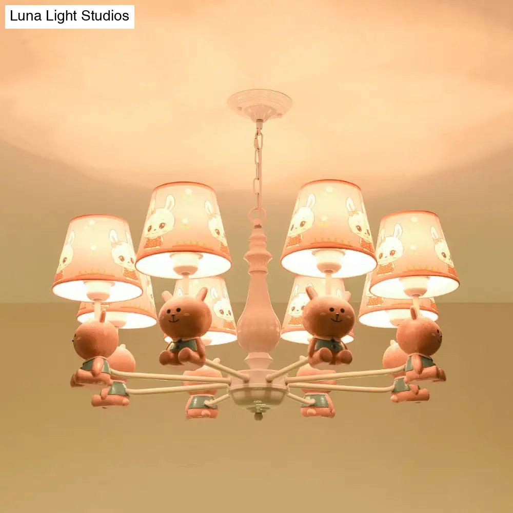 Metal Bunny Pendant Light With Fabric Shade - Adorable Pink Hanging Lights For Girls Bedroom