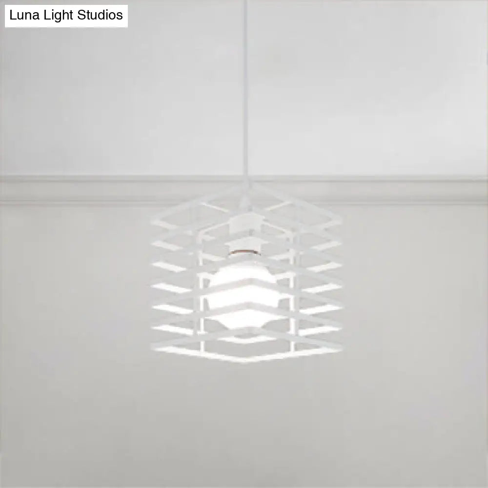 Metal Cage Pendant Light Retro Style Black/White Hanging Lamp For Restaurant Ceiling