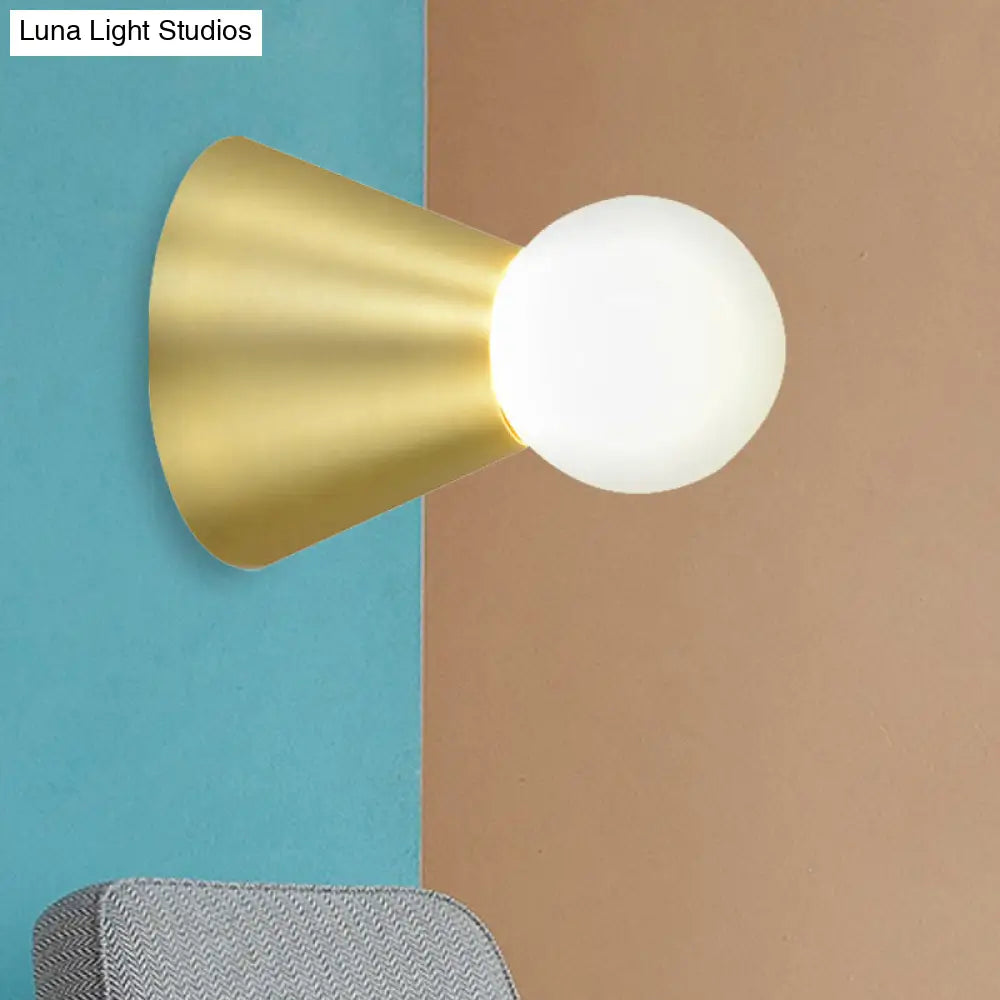 Metal Conical Sconce Wall Light - Modern Golden Lamp With Frosted Glass Shade