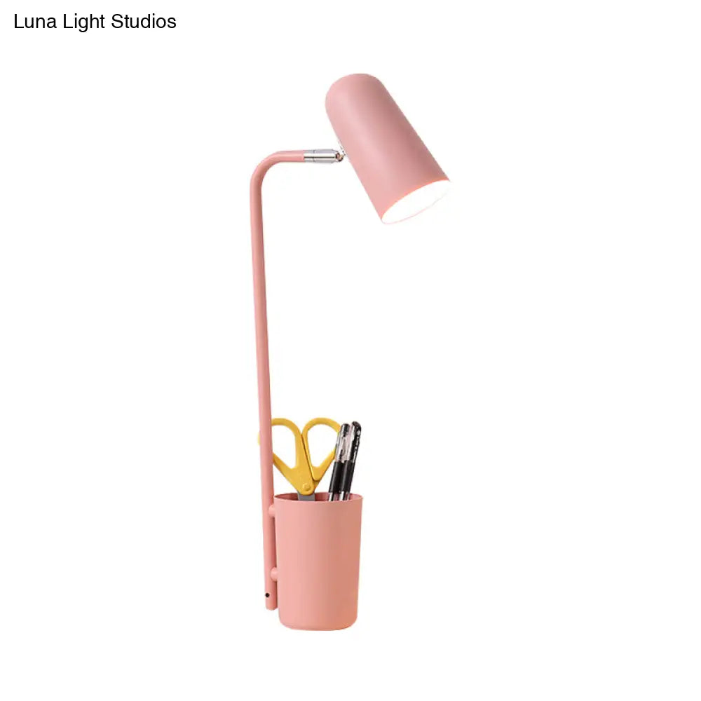 Metal Cup Desk Light - Macaron Style Reading Lamp With Pen Holder For Study Room