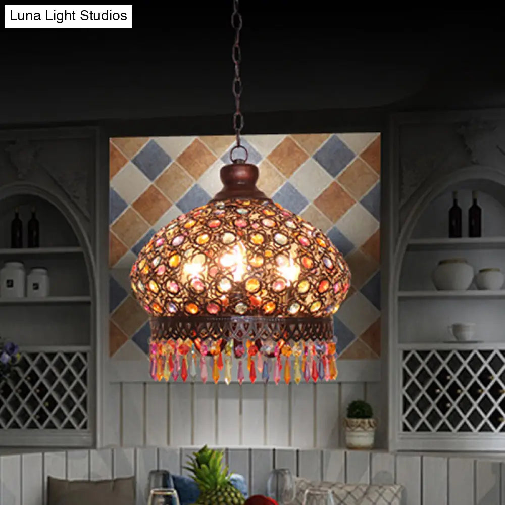 Metal Dome Chandelier Light Fixture - 14/18 Width Decorative 3-Light Hanging Lamp For Living Room In