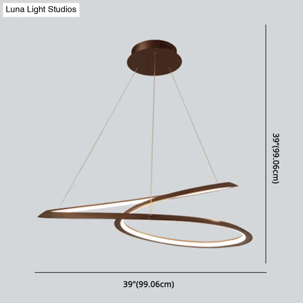 Metal Led Chandelier: Sleek Seamless Curves For Minimalistic Dining Room Lighting