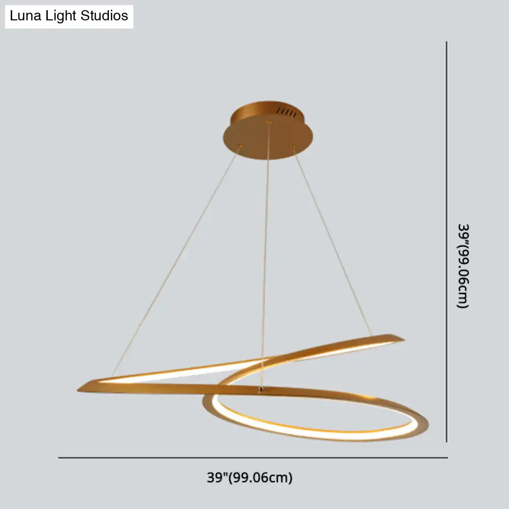 Metal Led Chandelier: Sleek Seamless Curves For Minimalistic Dining Room Lighting