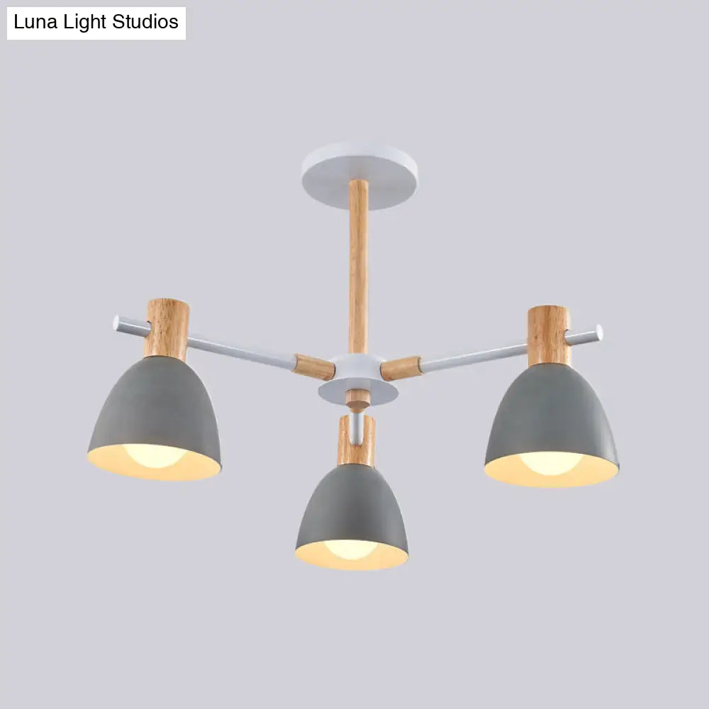 Metal Macaron Style Bell-Shaped Chandelier With Wood Accents: Stylish Ceiling Hang Light For Living