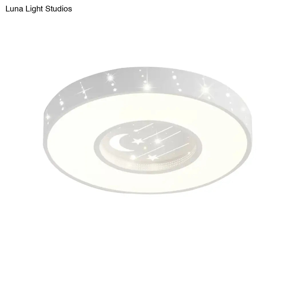 Metal Round Flush Light: Starry Ceiling Mount For Girls’ Bedroom In White