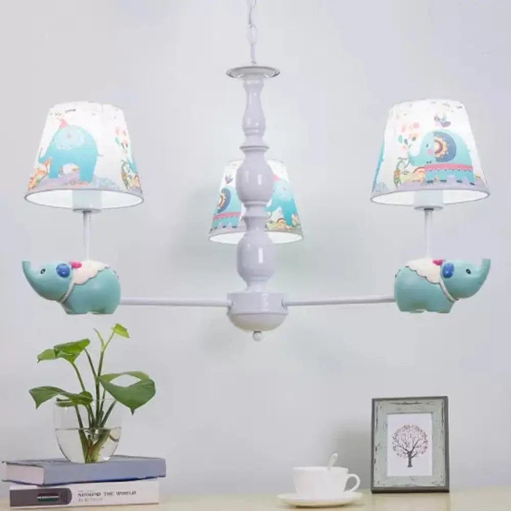 Metallic Blue Elephant Pendant Lamp With Coolie Shade Chandelier For Nursing Room 3 /