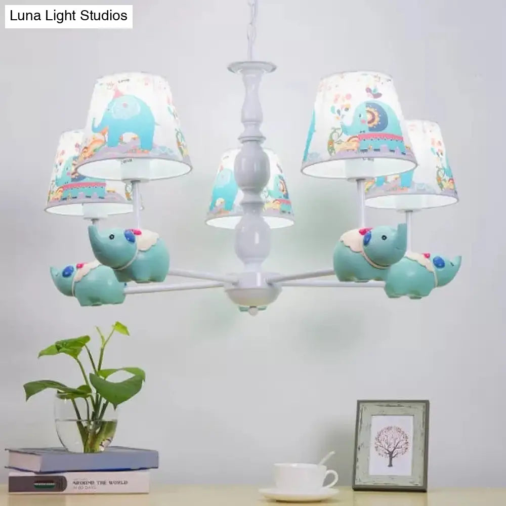 Metallic Blue Elephant Pendant Lamp With Coolie Shade Chandelier For Nursing Room
