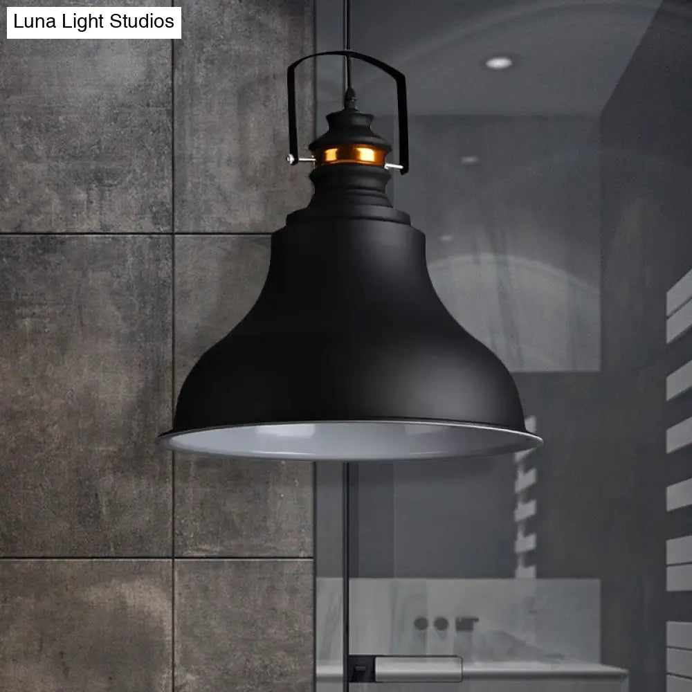 Metallic Industrial Style Barn Shade Pendant Ceiling Light With Handle In Black