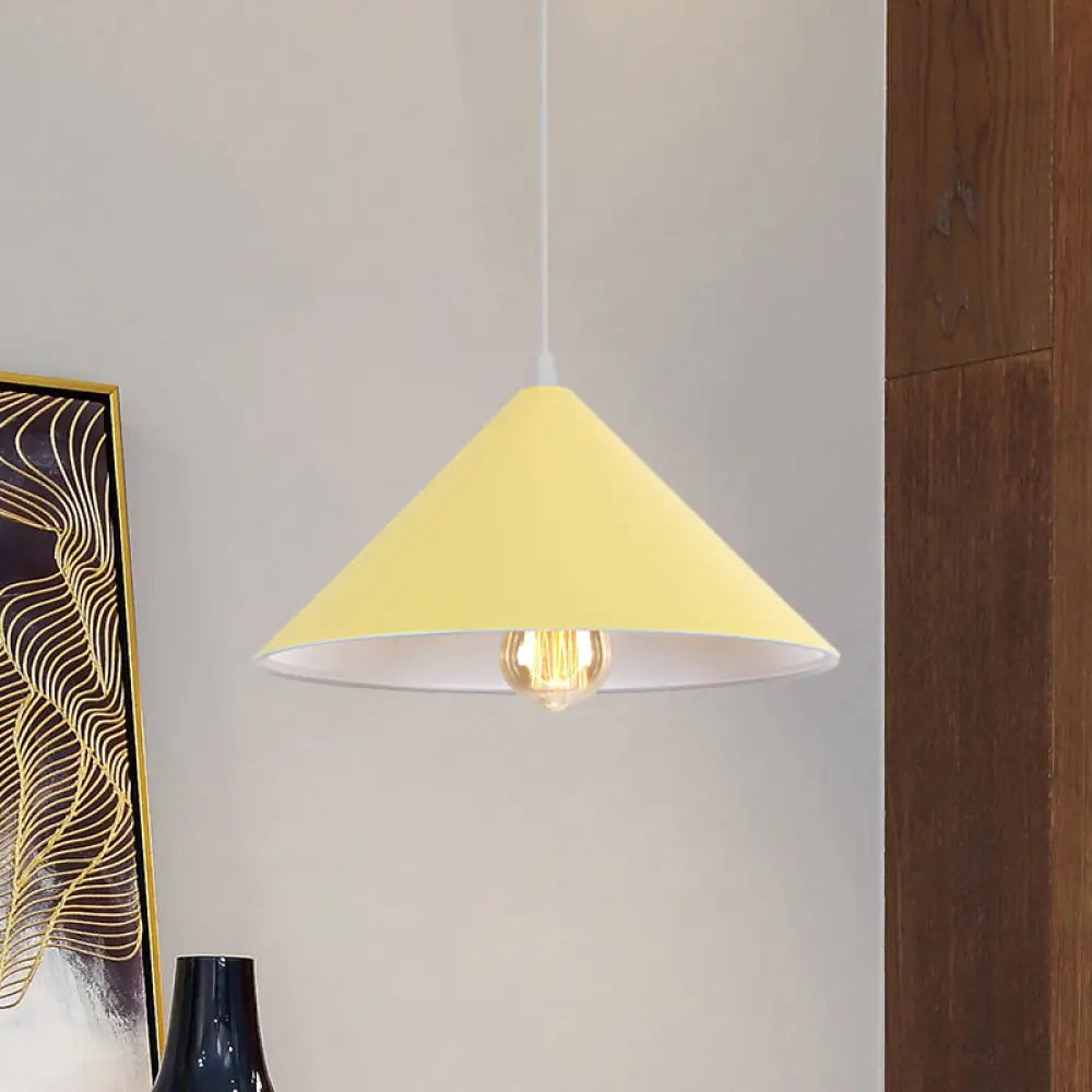 Metallic Macaron Style Pendant Light Fixture For Coffee Shops With Conic Shade Single Bulb In