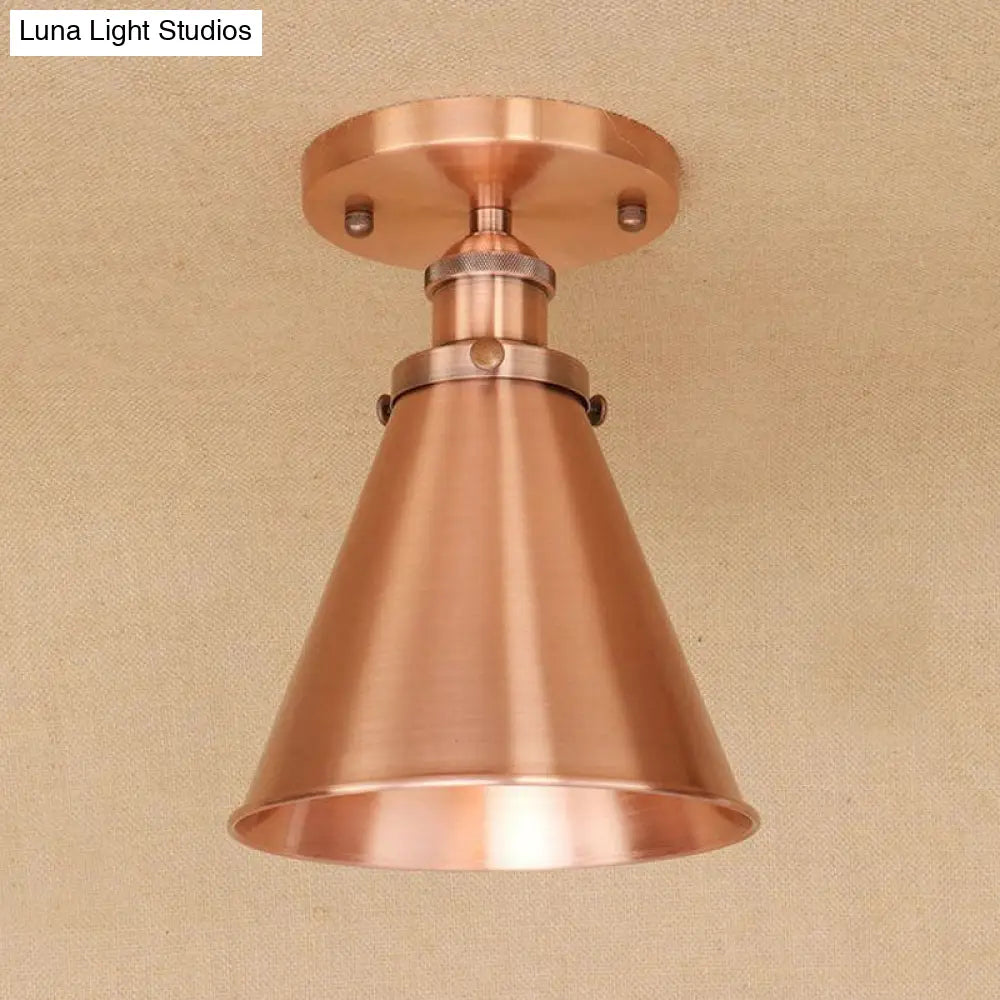 Metallic Vintage Style Rust/Copper Semi Flush Light Fixture - 1 Tapered Indoor Design