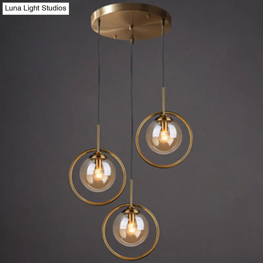 Mid-Century Globe Hanging Lamp With Glass Shade & Metal Ring - Perfect For Bedrooms